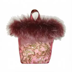 Organza Gift Packaging Bag with Feather Trim and Satin Handle Burgundy